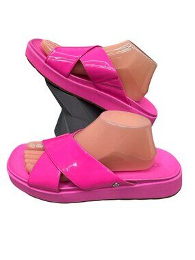 UGG Pink Patent Leather Slide Sandals Size 12 Womens Pool Beach Y2K Cruise NEW
